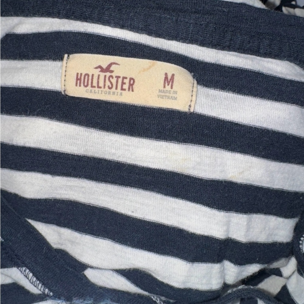 Hollister Navy White Striped V Neck Long Sleeve Tee Medium Y2K Stains - Picture 4 of 12
